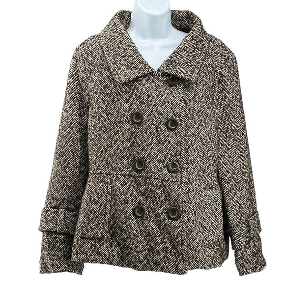 Vintage Last Kiss Tweed Dark Academia Pea Coat Jacket Plus Size 1X 90s - Picture 1 of 7